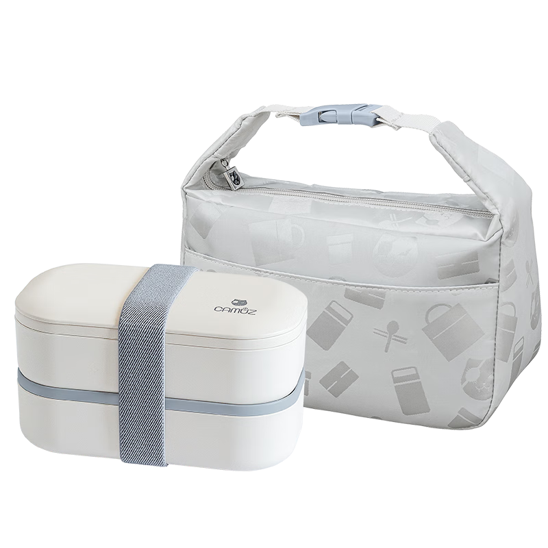 CAMUZ Bamboo Fiber Pro Double-Layer Lunch Box Bento Box, Japanese Style, Microwave Safe, 1200ML, White, 2-Piece Set