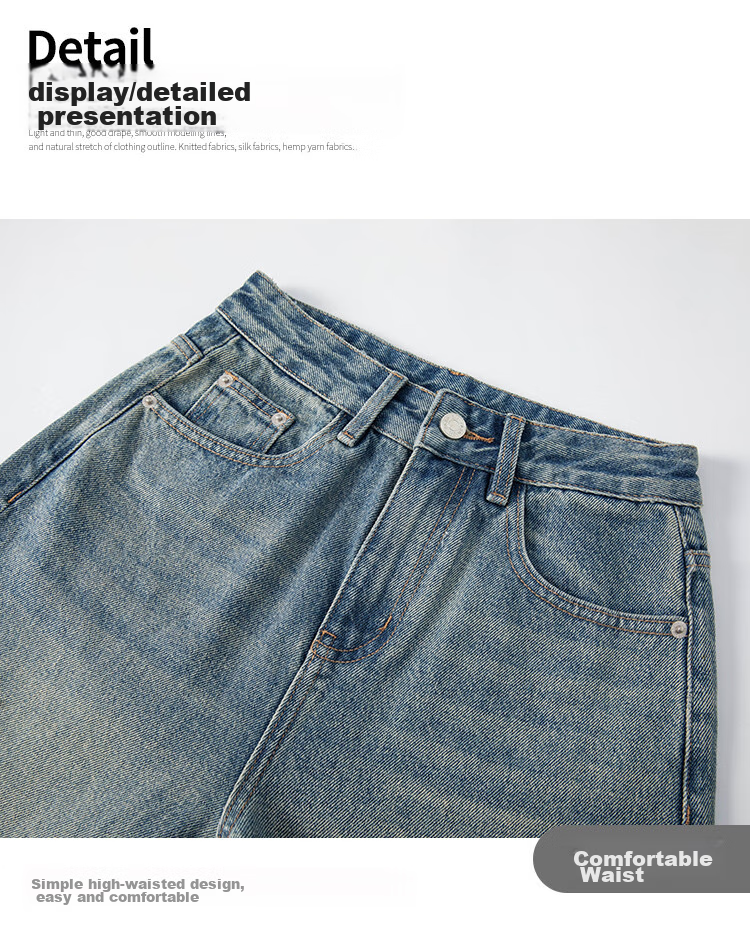 RAIN.CUN Light Gray Wide-Leg Pants for Petite Women, 2024 Autumn And Winter High-Waist Loose Casual Straight Jeans 13