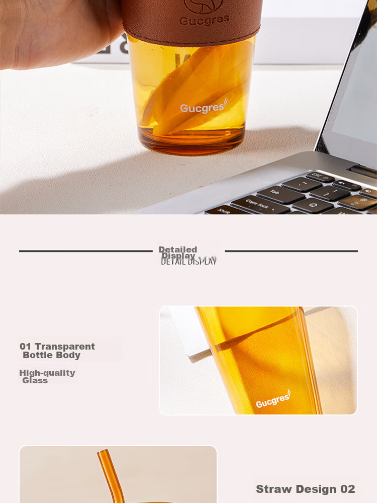 BJ Glass Water Cup, Bamboo Joint Cup with Straw, Water Cup with Lid, Coffee Mug, Gift Glass Beverage Cup, 450ML 13