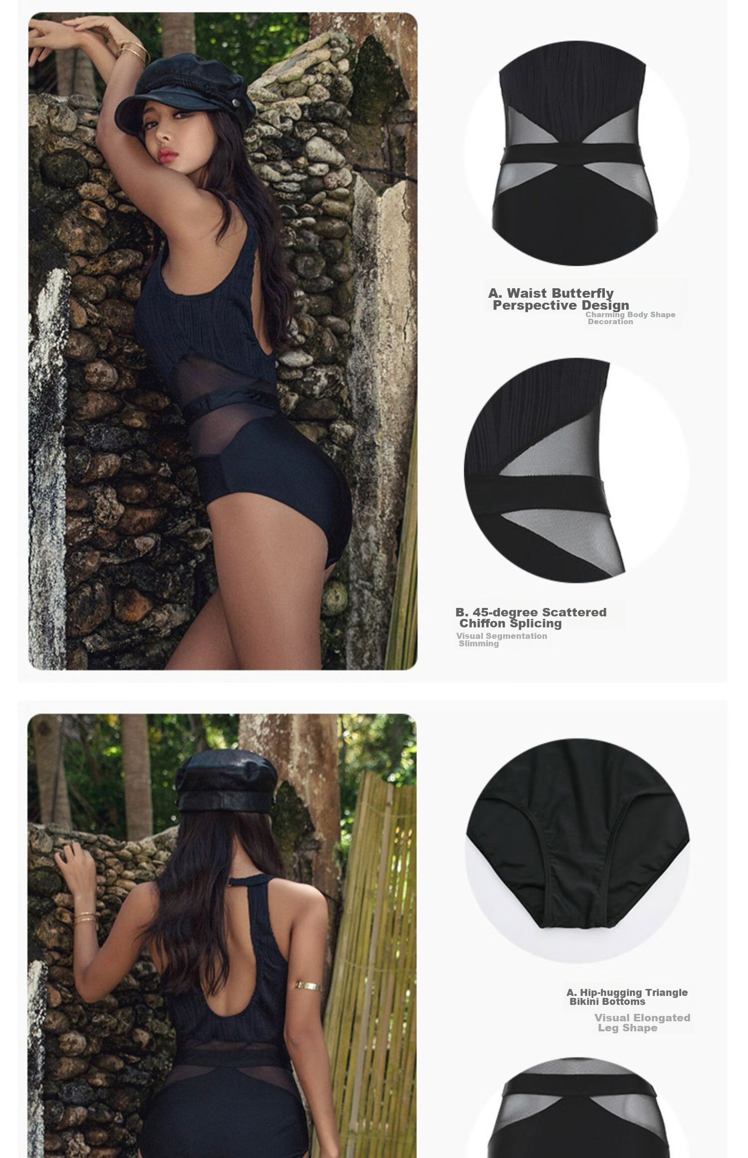 DK Swimsuit for Women, Sexy Slimming Tummy-Covering Conservative One-Piece Black And White Small Chest Push-Up Swimwear for Hot Springs 6