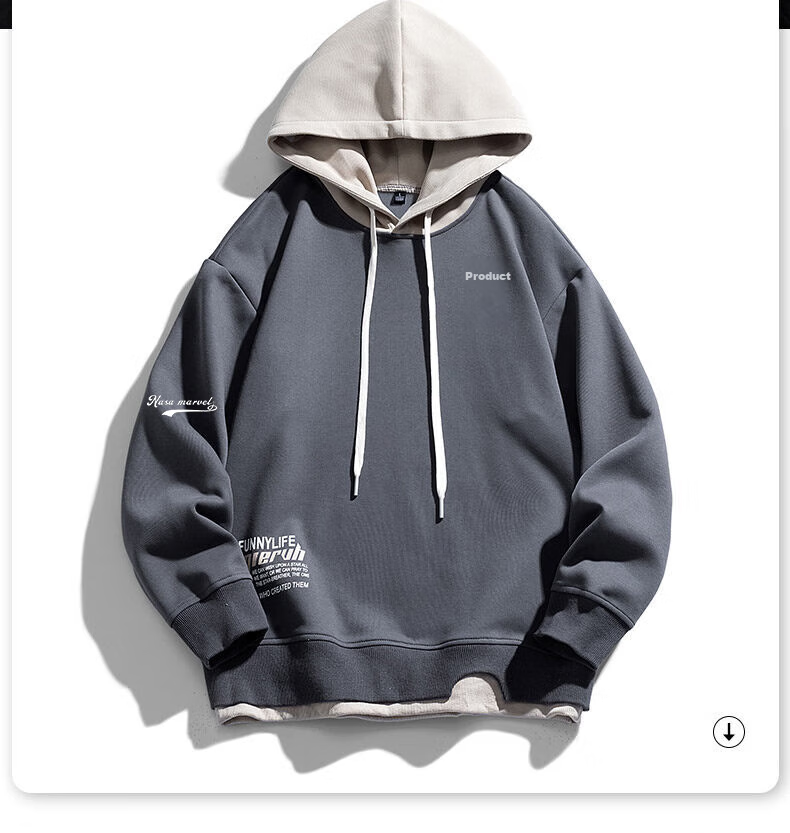 NASA MARVEL Sweatshirt for Men, Spring And Autumn Long-Sleeve T-Shirt, Hooded Faux Two-Piece Trendy Loose Casual Oversized Menswear, White, Size L 6