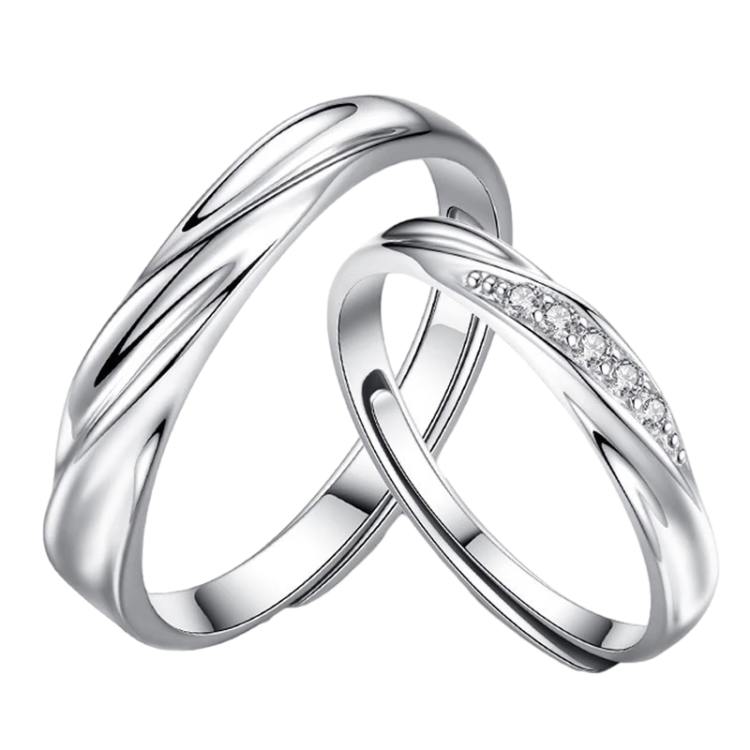 MANHE S999 Pure Silver Couple Rings Set Engagement Diamond Ring Adjustable Women's Tail Ring Valentine's Day Gift