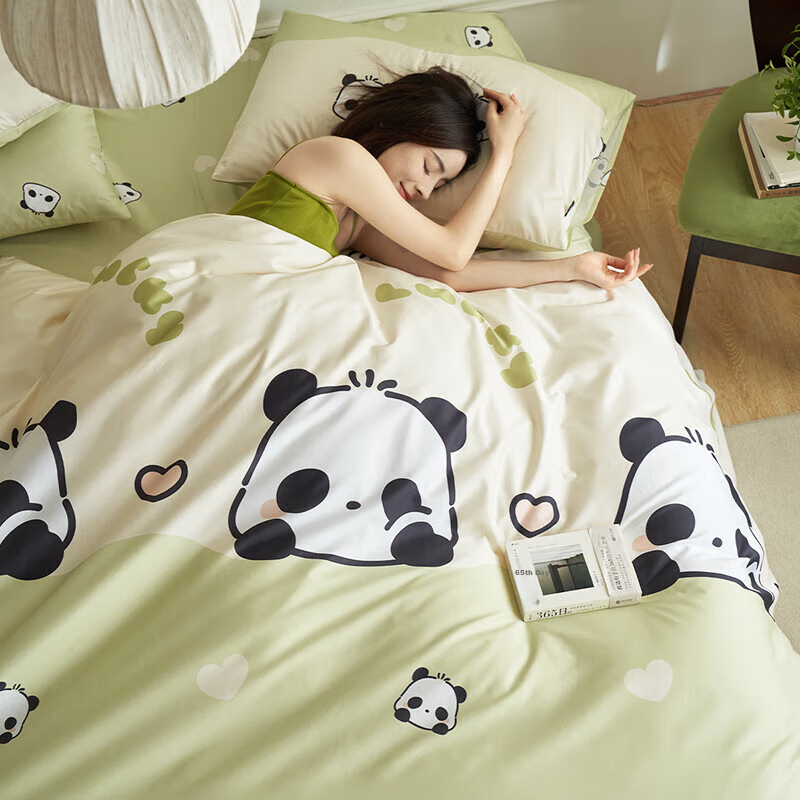 Dohia Cotton Bedding Set for Home, Three-Piece Student Dormitory Single Bed Pure Cotton Bed Sheet And Duvet Cover Set for 1.2m Bed 152*218cm