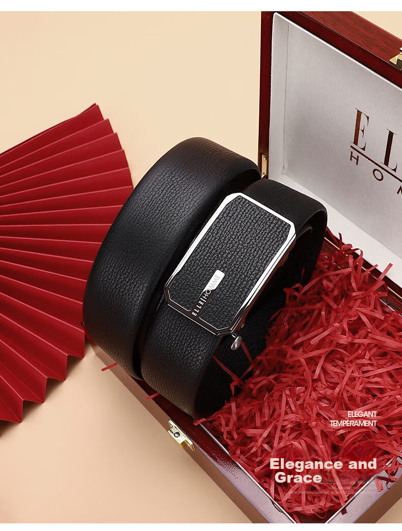 ELLE HOMME Men's Belt, Business Top-Grain Leather Automatic Buckle Waistband, 304 Stainless Steel Buckle Head, Birthday Gift for Me 2