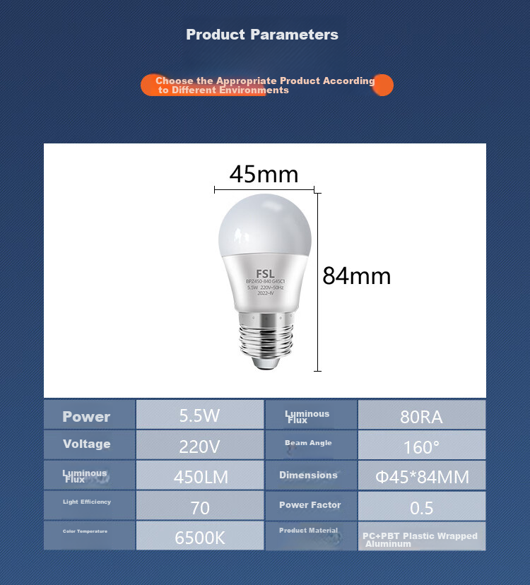 Foshanzhaoming LED Bulb, 5.5W Large Base G45 Energy-Saving Light Bulb, E27 White Light 6500K Mingzhu Third Generatio 6