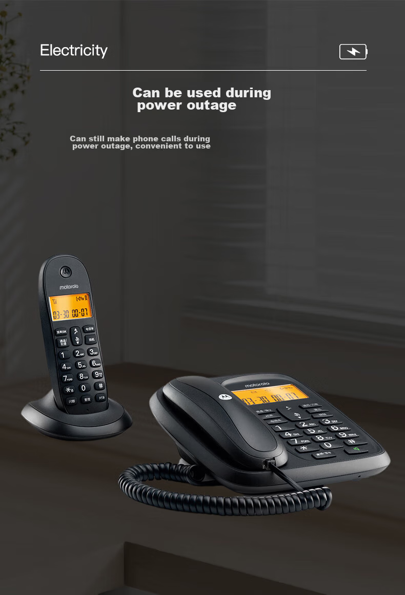 Motorola Digital Cordless Telephone, Wireless Landline Phone, Parent-Child System with Three Handsets, for Office And Home Use, Chinese Display, Free Installation And Maintenance Set CL103C (Black) 12