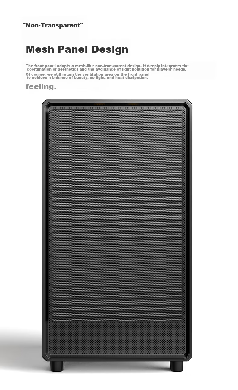 Golden Field Jianyu Jixi Black Wide Desktop Computer Case, Front Panel without Fan Leakage, Fully Compatible with 240mm Water Cooling, M-ATX Motherboard, 180mm CPU Cooler Height Limit 3