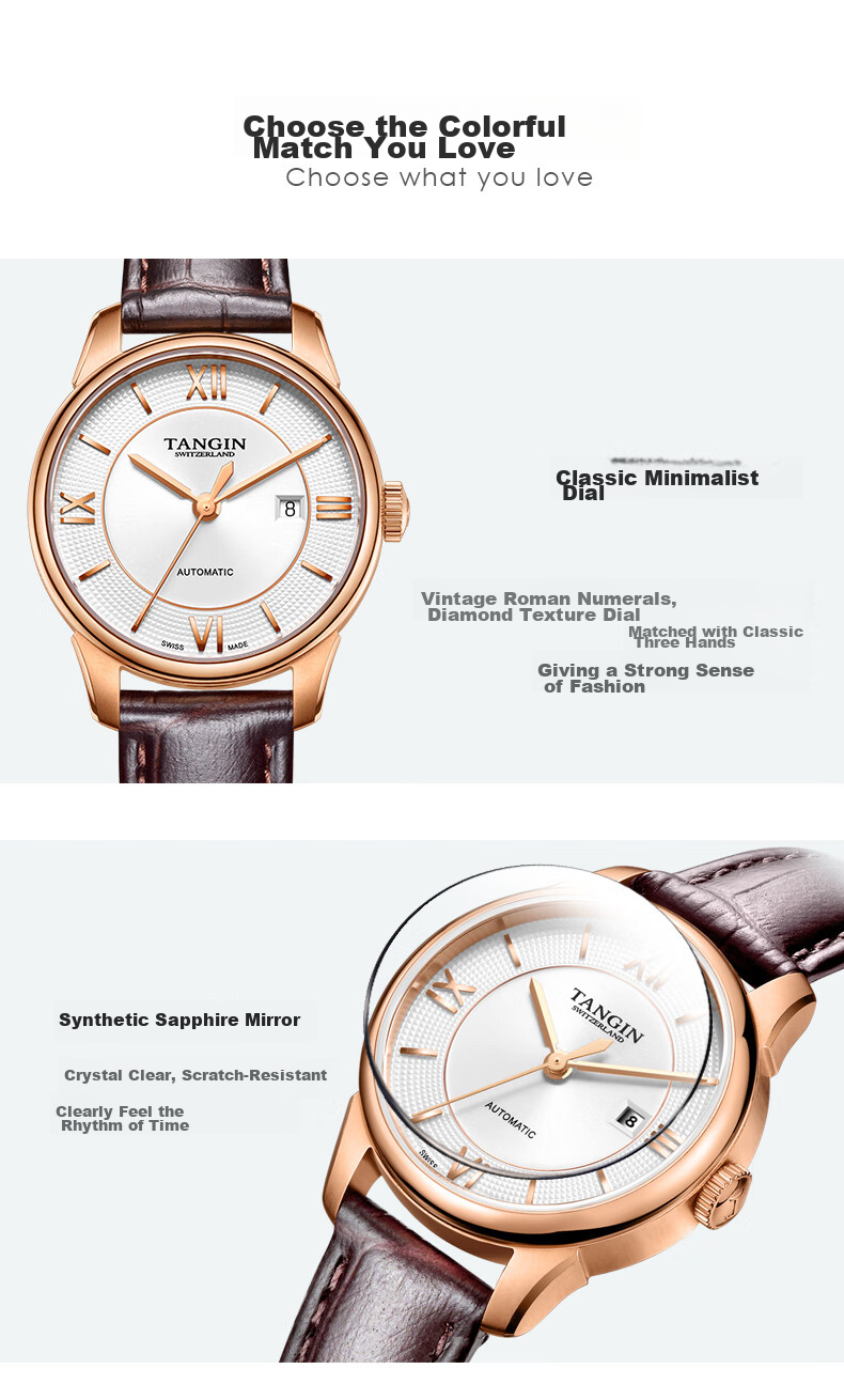 TANGIN Ladies' Watch, Fully Automatic Mechanical Women's Watch, Fashionable Diamond-Studded Elegant Timepiece, Birthday Gift for Wome 14