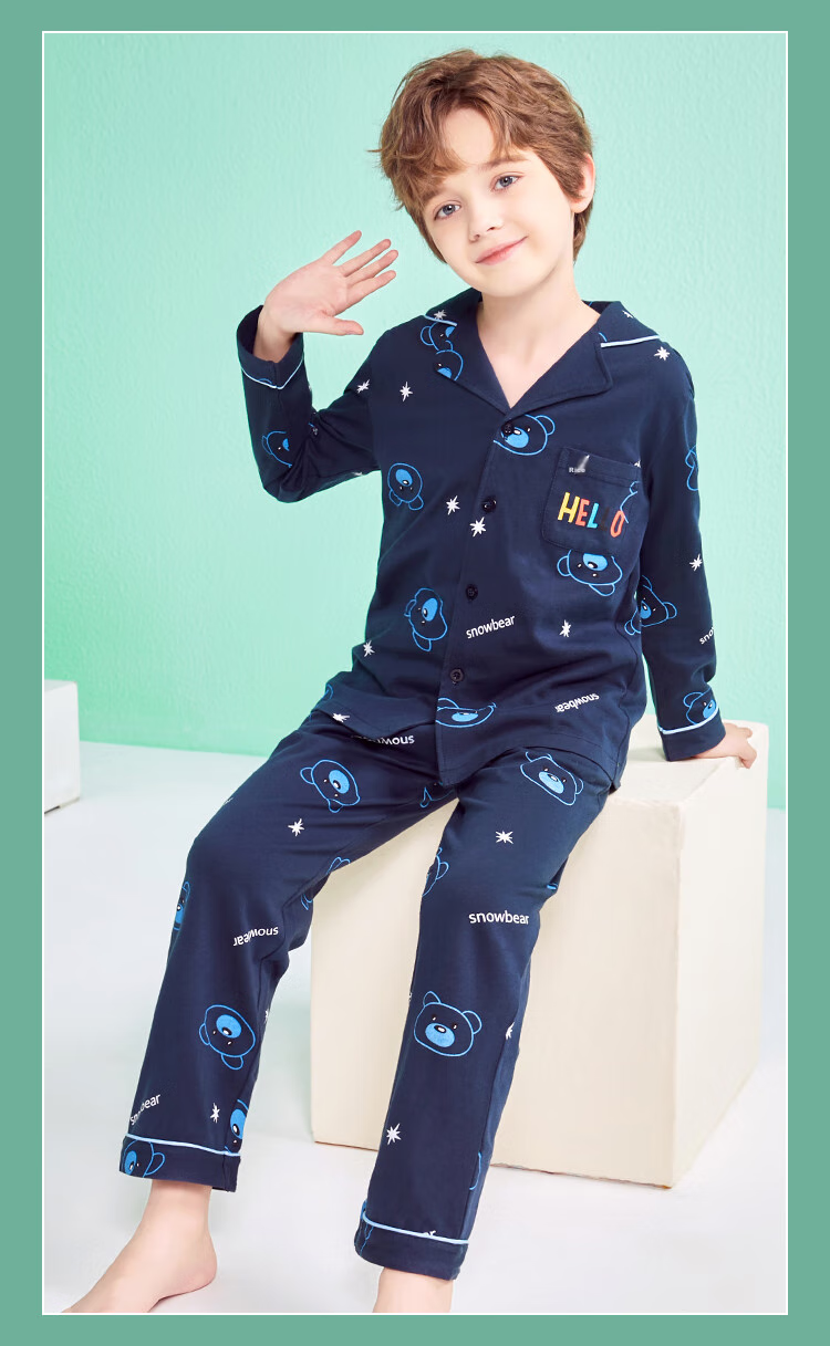 LangSha [Pure Cotton] Children's Pajamas, Boys' All-Season Thin Style, for Older Kids, Baby And Teenage Home Wear, Long-Sleeve Set 14