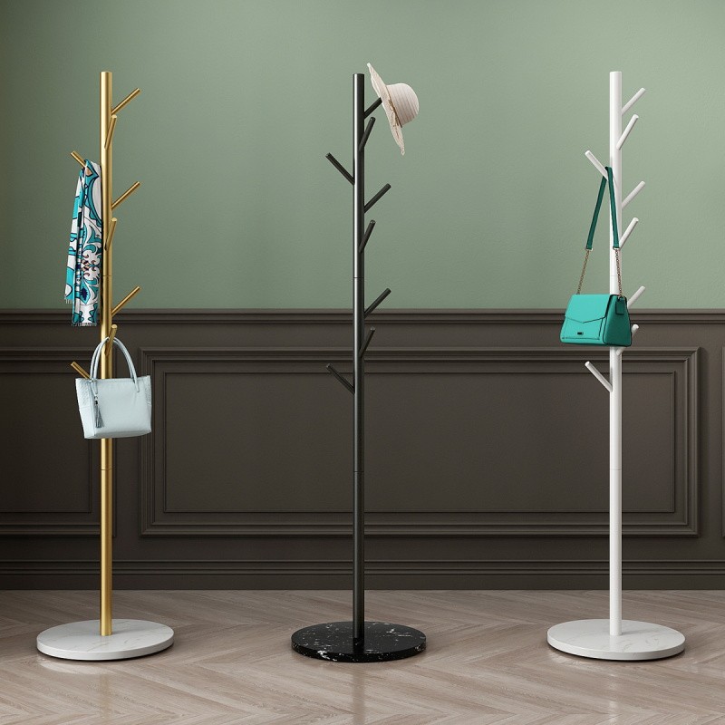 Jialiren Coat Rack, Floor-Standing Clothes Hanger, Luxury Marble Tray, Bedroom Living Room Corner Standing Hook Coat Rod, Bag Hanger