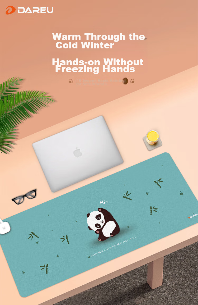 DAREU 800*330*1.8mm Panda Fast Heating Mouse Pad, Large Intelligent Heating Computer Keyboard Warming Pad, Desk Mat, Blue And Green Color, Wuxing Chujiie 1