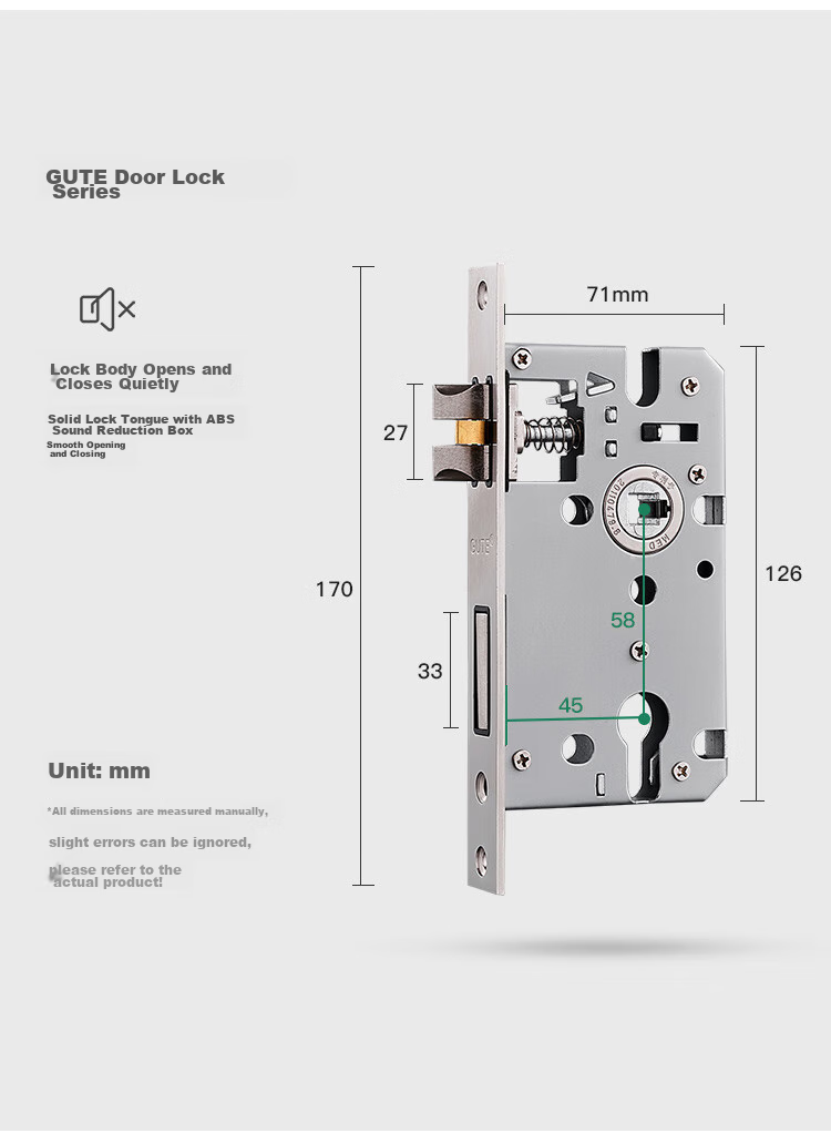 GUTE Door Lock, Interior Bedroom Door Lock, American Black Bathroom Solid Wood Door Handle, Home Lock Hardware 10