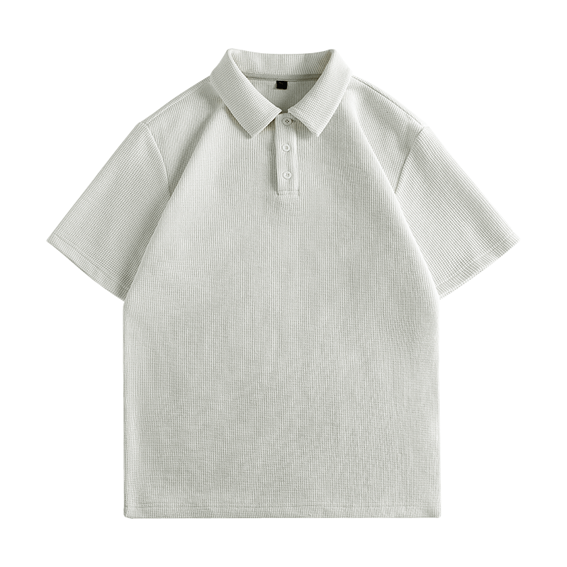 GENIOLAMODE Men's Polo Shirt Short Sleeve Summer Heavyweight 220G Waffle Texture High-End T-Shirt Light Gray 3XL