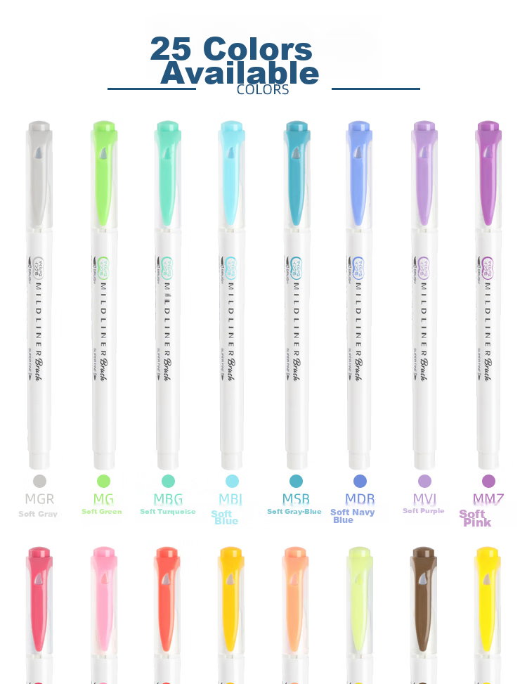 ZEBRA Dual-Head Highlighter, Rainbow Color Planner Pen, Student Highlighting Marker, Brush Soft Color Series WFT8 Gold 11