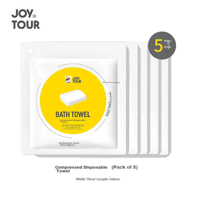 JOYTOUR Compressed Bath Towels, Soft Skin, Extra Large And Thick, Travel Portable, Disposable Bath Towels, Pack of 5