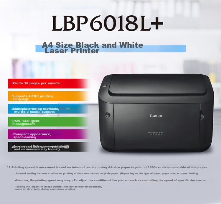 Canon LBP6018L+ A4 Black And White Laser Single-Function Printer (Fast Printing/energy-Saving) for Home/office/18 Pages Per Minute/hospital Prescriptio 1