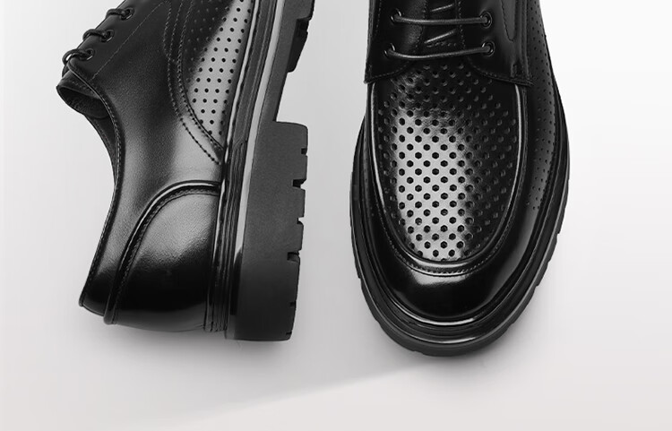Goldlion Men's Derby Shoes, Business Formal Shoes, Fashionable Perforated Breathable Leather Shoes G571230574AAD, Black, Size 43 4