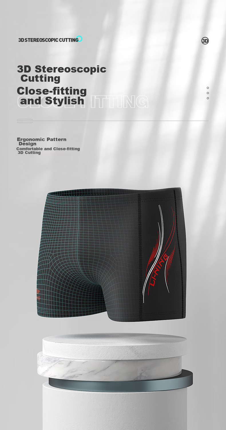 Li-Ning Swimming Trunks for Men, Elastic Comfortable Boxer Swimwear, Quick-Drying Non-Clinging Hot Spring Resort Men's Swim Shorts, Black LSSL125 XXXL 3
