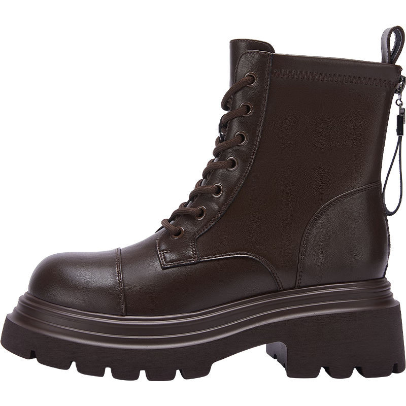 Daphne British Style Women's Ankle Boots Small Size Thick Sole Lace-up Martin Boots Black Sweet Cool Trendy Short Boots Brown 35