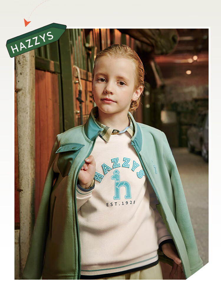 HAZZYS Brand Boys' Sweatshirt, Spring New Style, Elastic Loose Pullover Hoodie, Light Sand Gray, Size 155 2