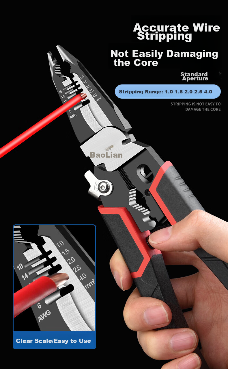 Baolian 9-In Multifunctional Wire Stripping Pliers, Electrician's Needle-Nose Pliers, Wire Stripper, Cable Peeler, Wire Cutter, Versatile Electrician's Specialized Tool 4