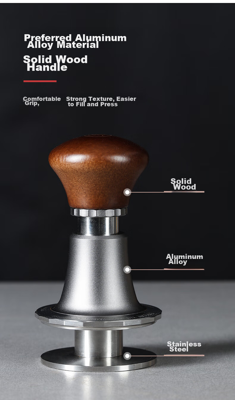 Hero Jianqi Hengli Coffee Tamper, Italian Espresso Coffee Press, Anti-Pressure Tamper, 58mm, Natural Wood Color with Threaded Base 10