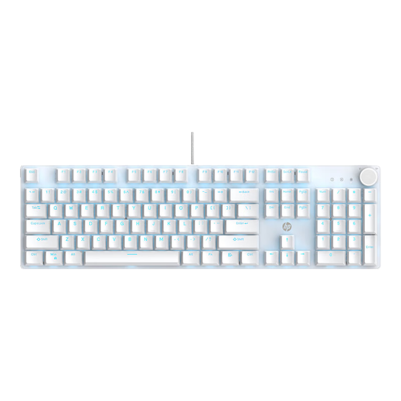 HP K10G-104 Wired Mechanical Keyboard, Stylish Ice Blue Light, Metal Panel, E-Sports Gaming Full Anti-Ghosting Hot-Swappable