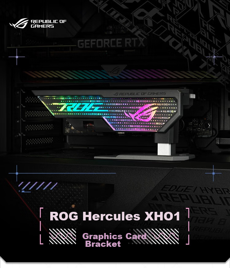 ASUS ROG XH01 White Hercules Graphics Card Support, Compatible with 4090 GPU, Aura Sync, Tool-Free Adjustment, Magnetic Level Indicator 5