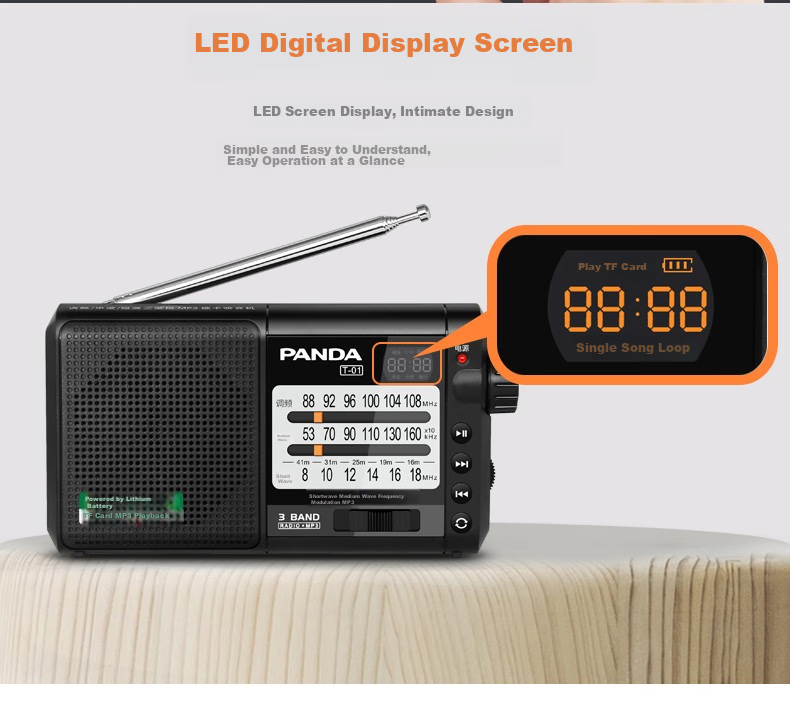 Panda T-01, Gift for The Elderly, Mini Three-Band Semiconductor, Full Band Radio, Card-Slot Lithium Battery Digital Audio Player (Silver) 5
