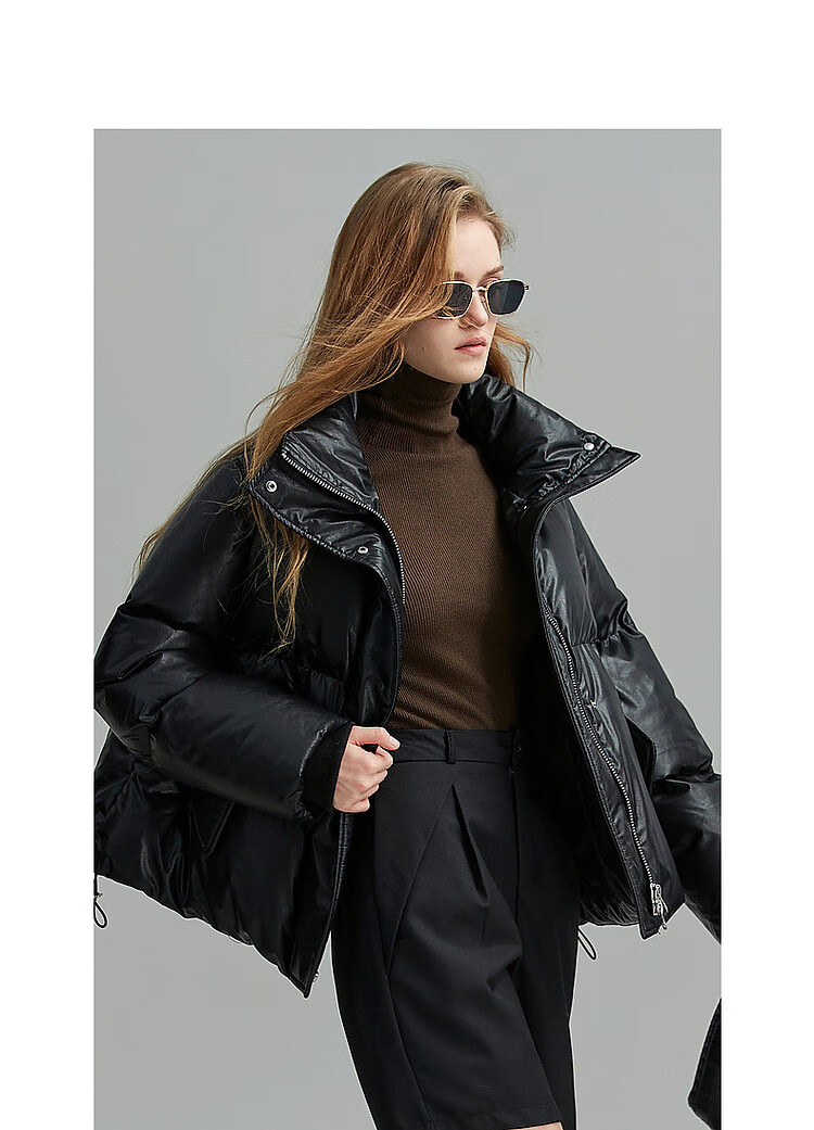 Dme [Washless Luxury Old-Style] Winter New Stand-Collar PU Loose Long-Sleeve Thick Warm Slimming down Jacket for Women, Short Style 21