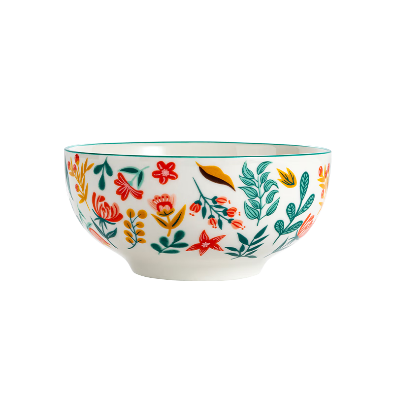 JD Original American-Style Bowl, Soup Noodle Bowl, Ceramic Steamed Egg Custard Salad Bowl for Home Use, Secret Garden, Rice Bowl 4.5 Inch * 4