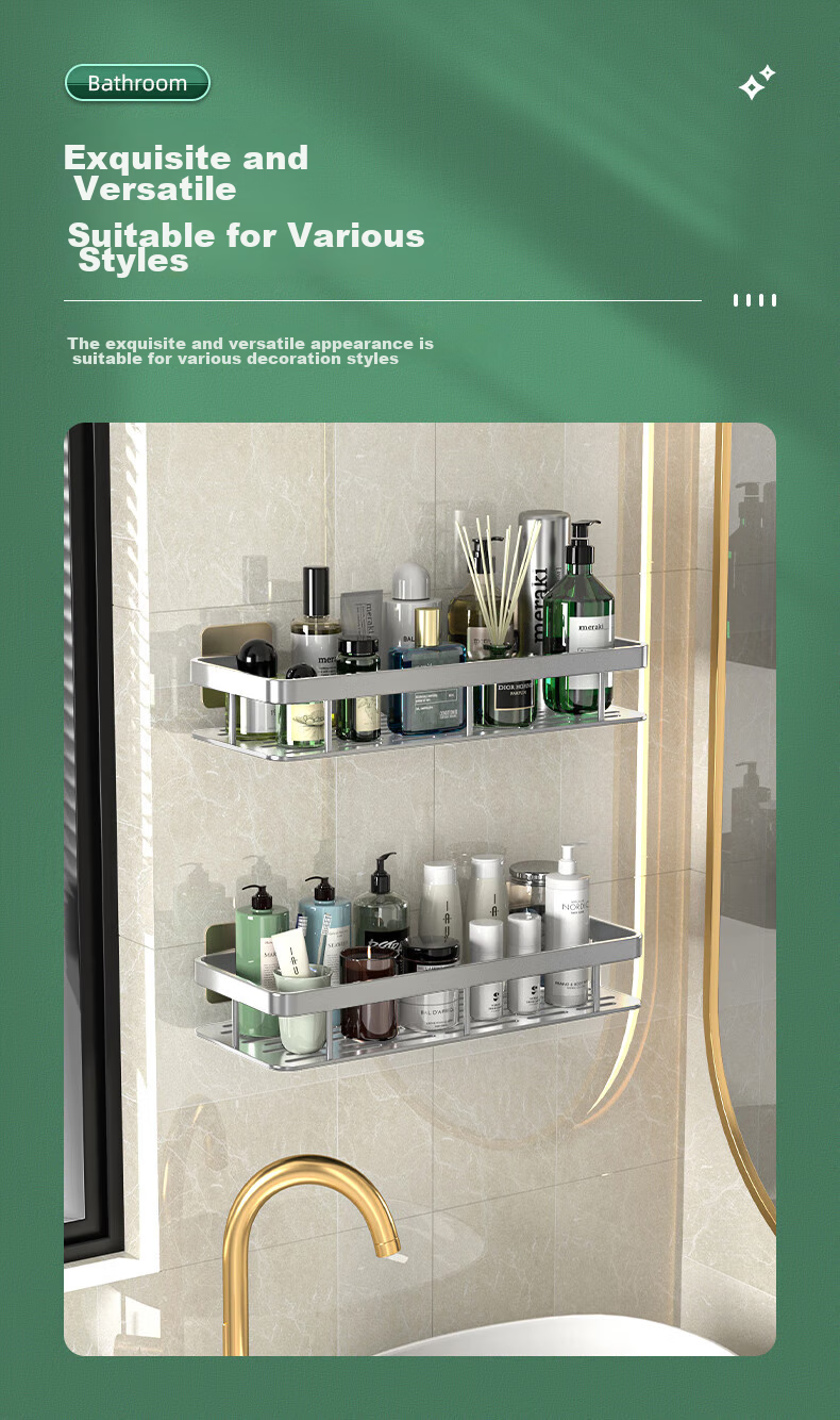 Baihan Bathroom Storage Rack, No Drilling Required, Wall-Mounted Hooks for Toilet, Washroom, Sink, Corner Shelf, Shower Room 6