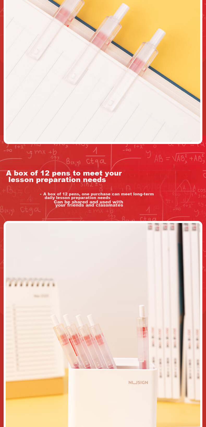 Deli Retractable Gel Pen, Transparent Simple Full Needle Tube, 0.38mm Red Signing Writing Pen, Student Carbon Ink Pen, Push-Button Exam Writing Pen, Red, 12 Pcs/box, A115 4