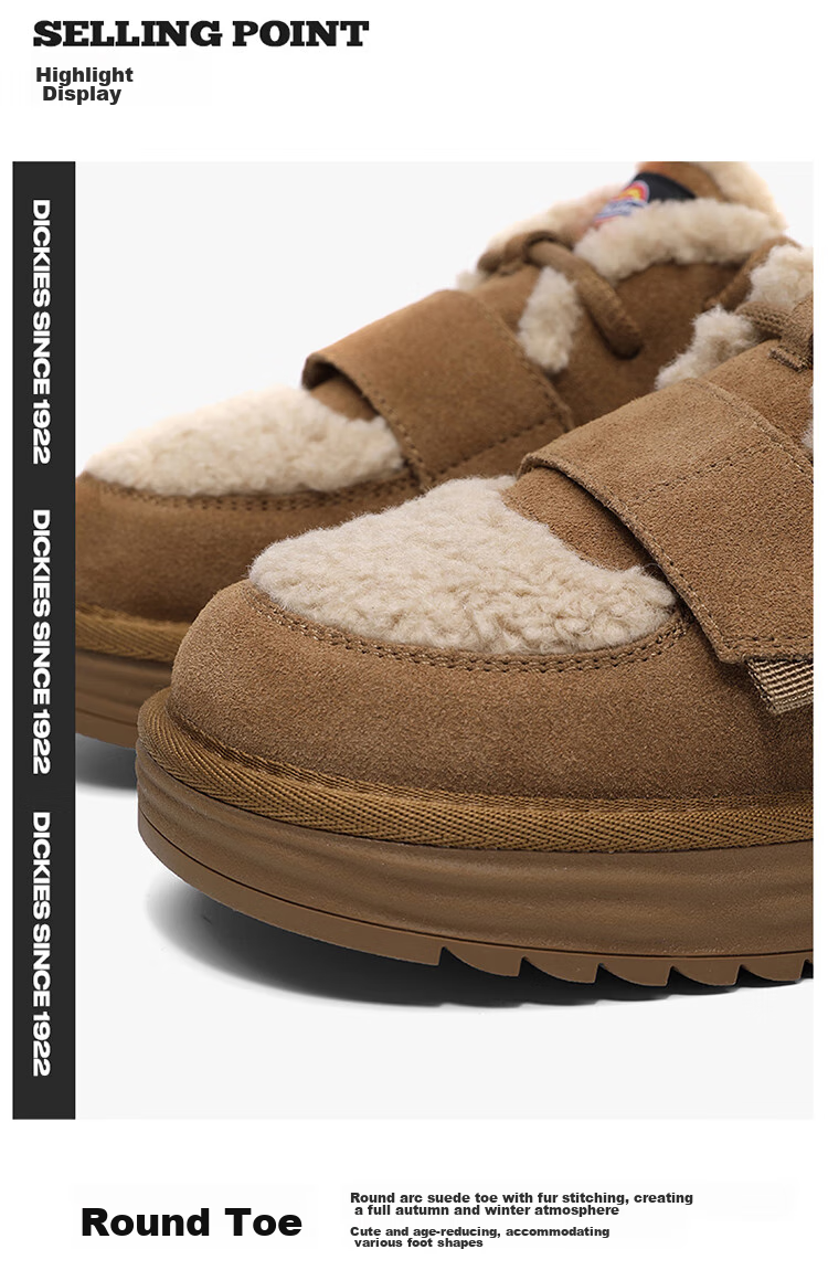 Dickies Women's Snow Boots, Comfortable Casual Flat Shoes, Fleece-Lined Thick Cotton Shoes, Yellow-Brown, Size 35 12