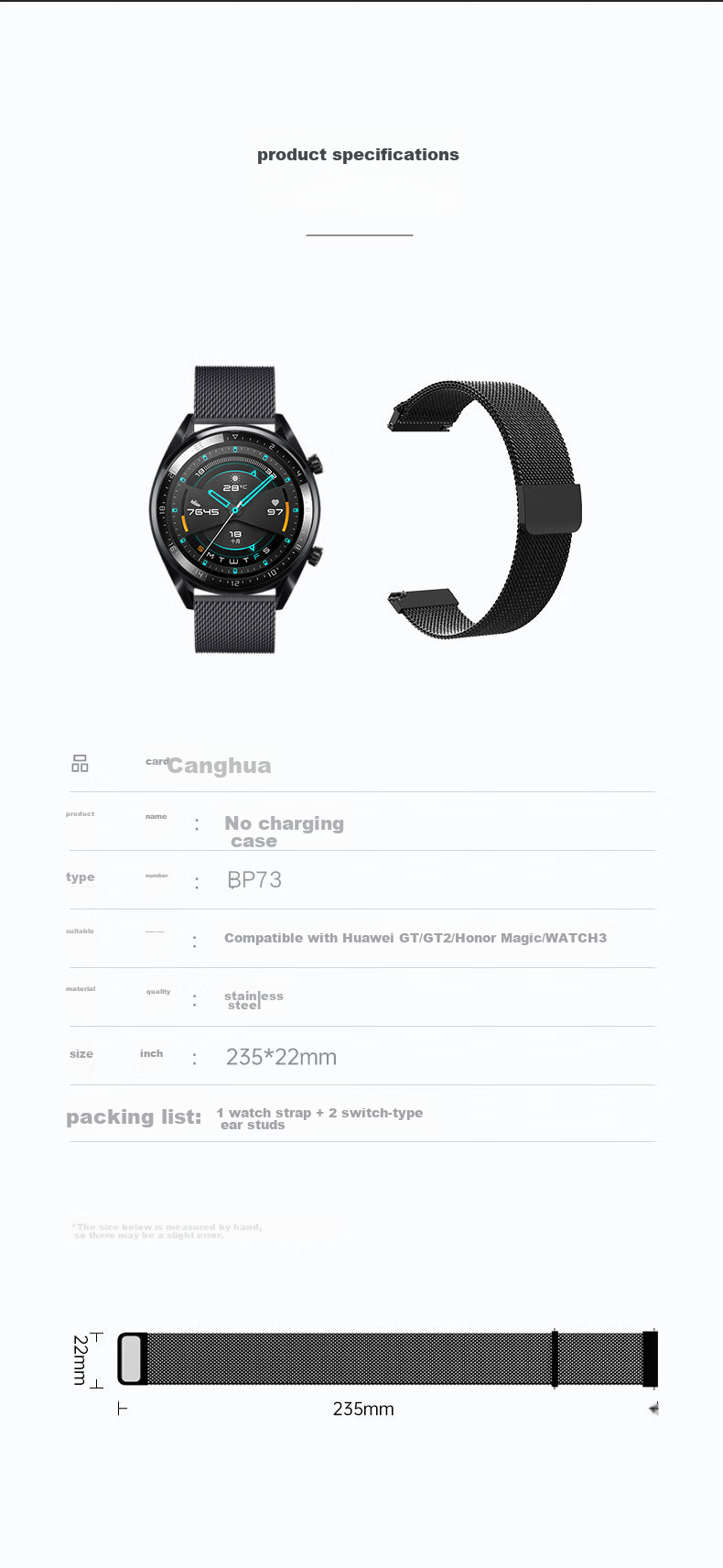 CangHua Compatible with Huawei Watch Straps GT7/GT7Pro/GT6/GT6/GT5/GT4/GT3/watch6/5/4Pro/3 Milanese Metal Magnetic Men's Watch Band, Silver 13
