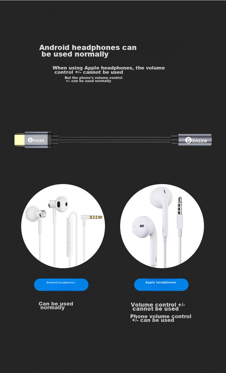 BIAZE Type-C Adapter, 3.5mm Headphone Audio Data Cable, Android Phone USB Converter, Compatible with Xiaomi 14/13/12x, Huawei P50/mate40Pro/50 8