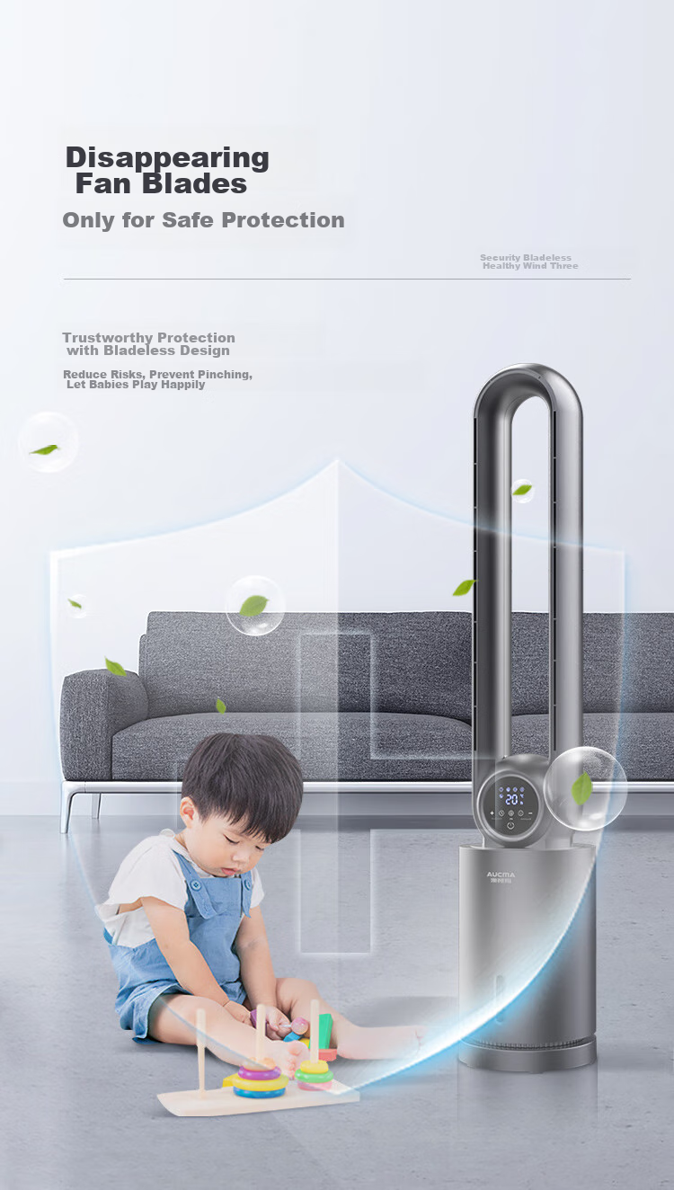 AUCMA Bladeless Fan with Negative Ion Purification, Home Floor Standing Quiet Bedroom Tower Fan, Child-Friendly Vertical Air Circulation Fan NS10Y 4
