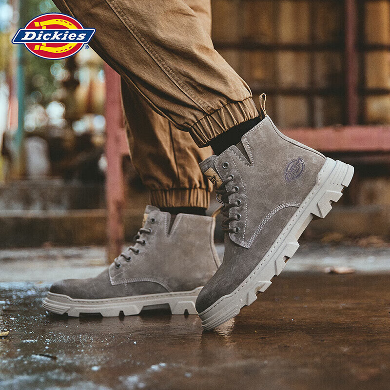 Dickies Men's Martin Boots, High-Top Men's Boots, Thick-Soled Boots, Trendy Men's And Women's Boots, Work Boots, Camel Color, Size 39
