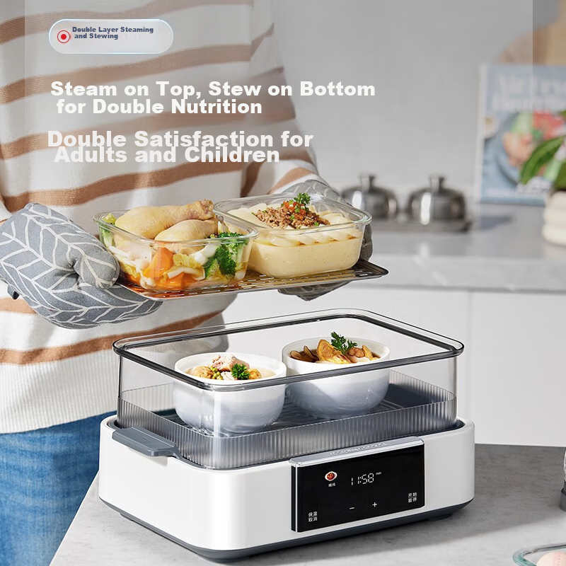 Morphyrichards Home Electric Steamer with Timer, Keep-Warm Function, Multi-Function Rapid Steaming Pot, Fully Transparent Window, Stainless Steel Steaming Tray, 12L Large Capacity MR1158 White One's Member
