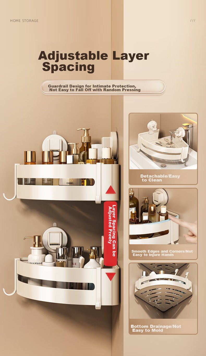 YOUQIN Bathroom Suction Cup Storage Rack, Gun Gray, No Drilling Required, Wall-Mounted, for Bathroom Sink And Washbasin Storage, Triangular Basket 7