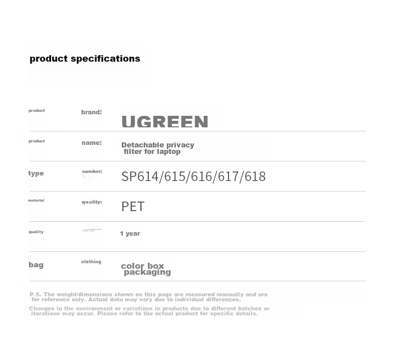 UGREEN Anti-Peeping Screen Protector for Laptop And Monitor, Removable Privacy Filter, Compatible with Apple Macbook, Huawei, Xiaomi, HP, ASUS, Dell, 14-Inch 16:9 17