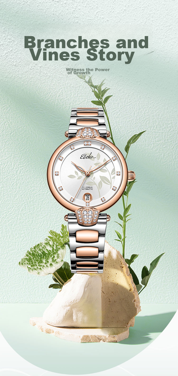 EBOHR Women's Watch, Butterfly Love Alice Birthday Valentine's Day Gift Ladies Mechanical Gift Box 36080328 1