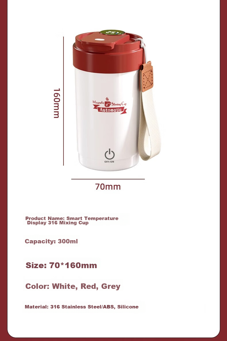 Fanji Electric Stirring Cup, Coffee Cup, Temperature Display, 316 Stainless Steel, Fully Automatic, Rechargeable, Magnetic Soy Milk Powder Shaker Cup, White 32