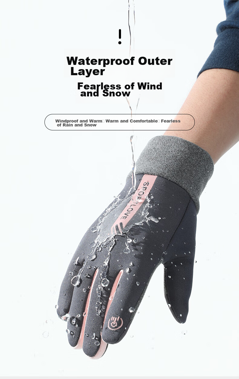 Nanjiren Women's Cycling Gloves, Winter Warm, Windproof, Cold-Resistant, Fleece-Lined, Touchscreen Compatible, Riding Gloves for Women N2E2X851682, Pink-Gray 7
