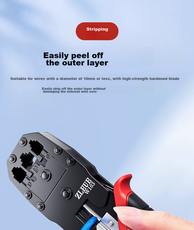 ZLEUE Network Cable Crimper, Wire Stripper And Cutter for Network And Telephone Cables, 4P6P/8P RJ45 Connectors, Multi-Functional Spring Tool for Professional Category 6 Cable Crimping And Termination, W103 5