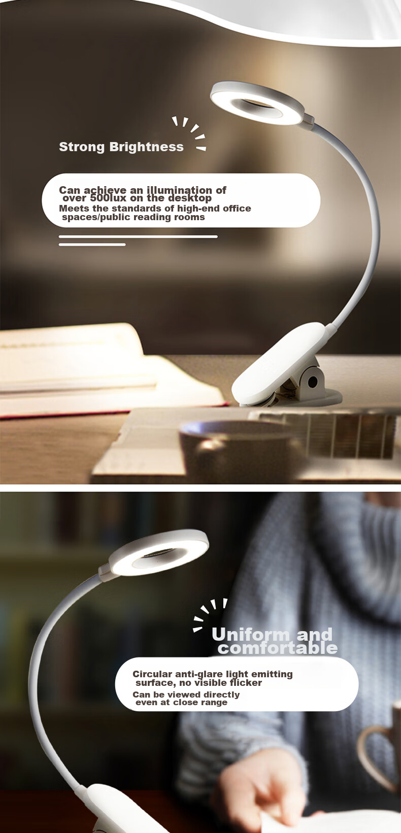 PHILIPS Rechargeable Reading Lamp Clip-On Desk Light for College Dormitory Bedside, Portable Eye Protection Night Light with Cool White Color 10
