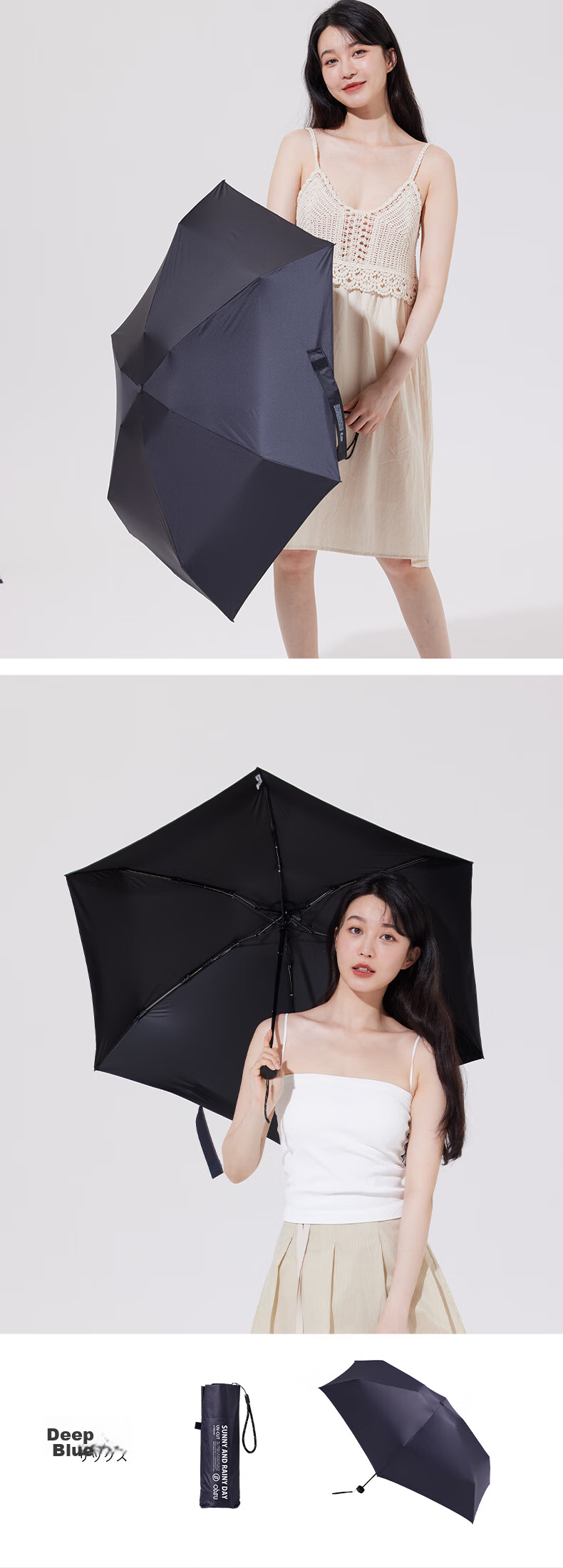 Obsu Japanese Carbon Fiber Five-Fold Sun Umbrella, UV Protection, Dual-Use for Rain And Shine, Portable, Gray, Carbon Five-Fold 10
