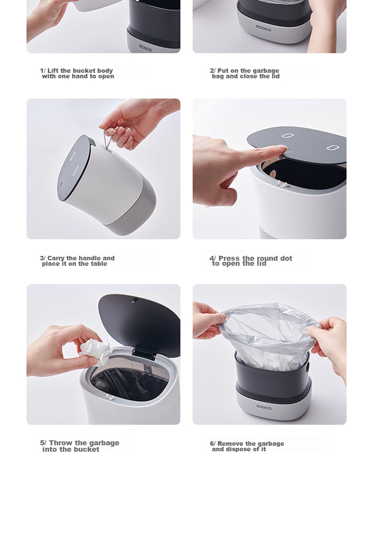 Ecoco Desktop Trash Can 1.5L with Lid, Push-Button Design for Bedroom, Bedside, Car, Coffee Table, Office Desk Waste Bin E2241 Gray 15