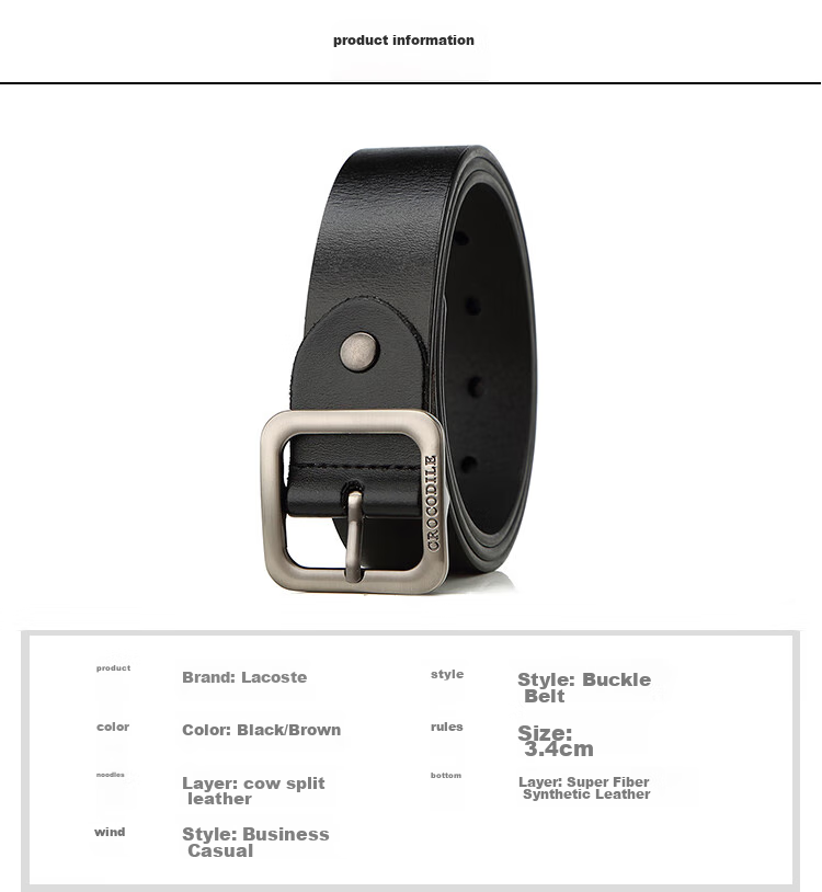 CROCODILE Women's Versatile Leather Belt, Trendy Waistband, Fashionable Vintage Pin Buckle Belt, 34MME2887, Brow 9
