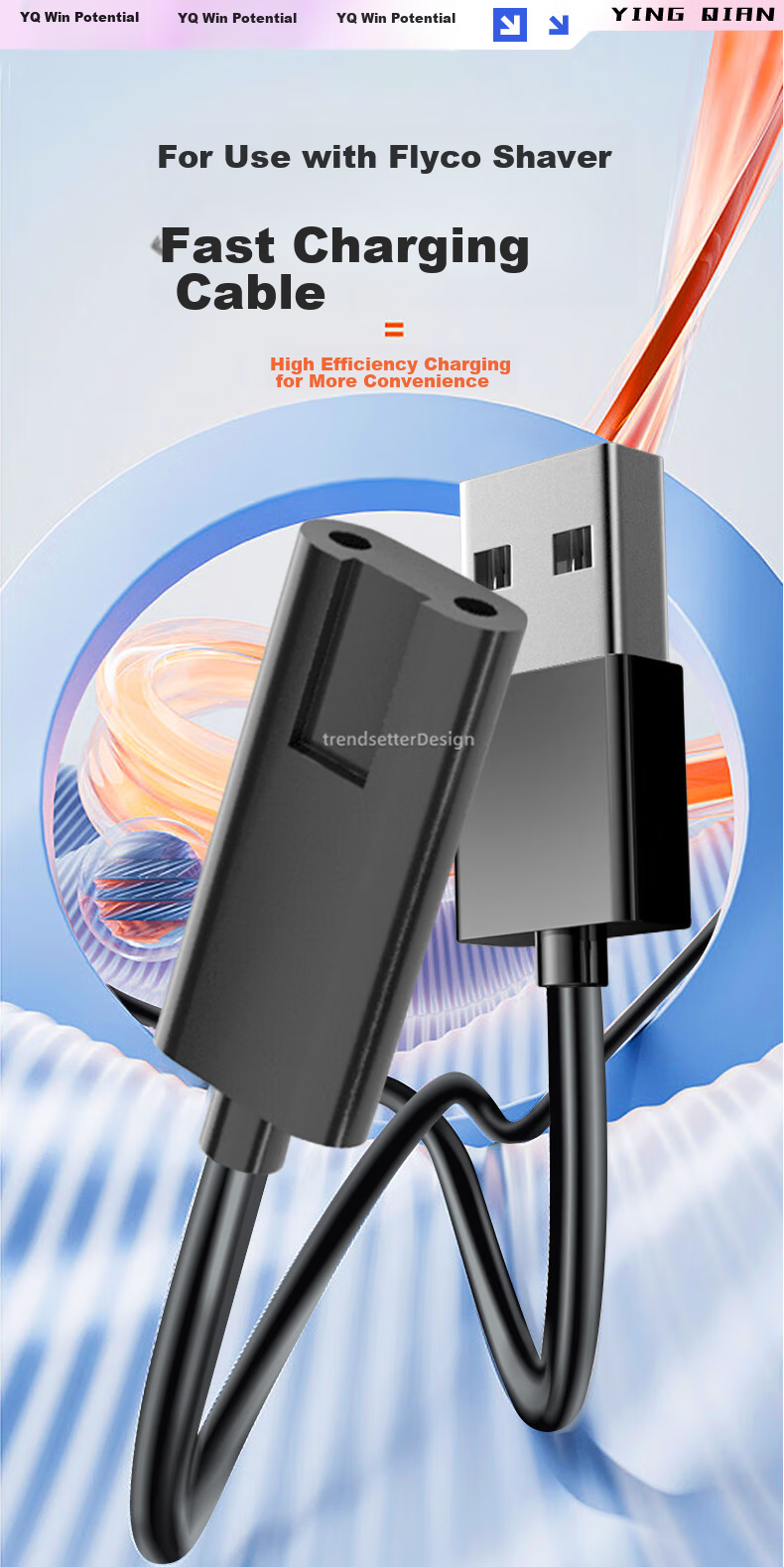 Yingqian Compatible Charging Cable And Power Cord Accessories for Flyco Shavers FS Series fs308/317/326/338/352/367/389/399/632/868/881 1